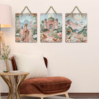 Artvibes Women In Front Of Palace & Mountains With Flowers Wooden Wall Hanger for Home Decor | Art For Wall | Wall Sculpture | Signs & Plaques | Wall Illustrations | Unique Gift (WH_9699N), Set of 3