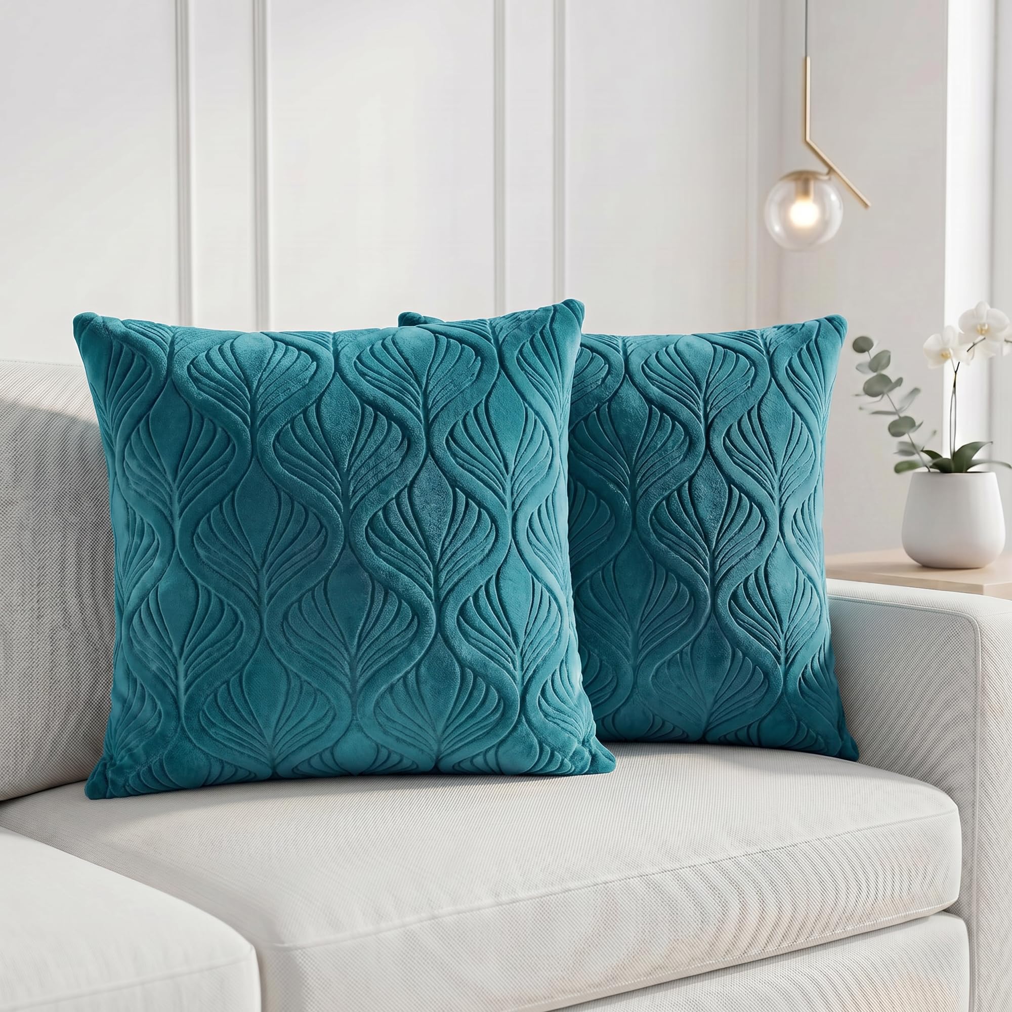 Yellow Weaves Jacquard Cushion Covers | Sofa Cushion Covers | Throw Pillow Cover for Sofa, Couch, Living Room| Removable & Washable | 16x16 Inches, Set of 2 (Peacock Blue)