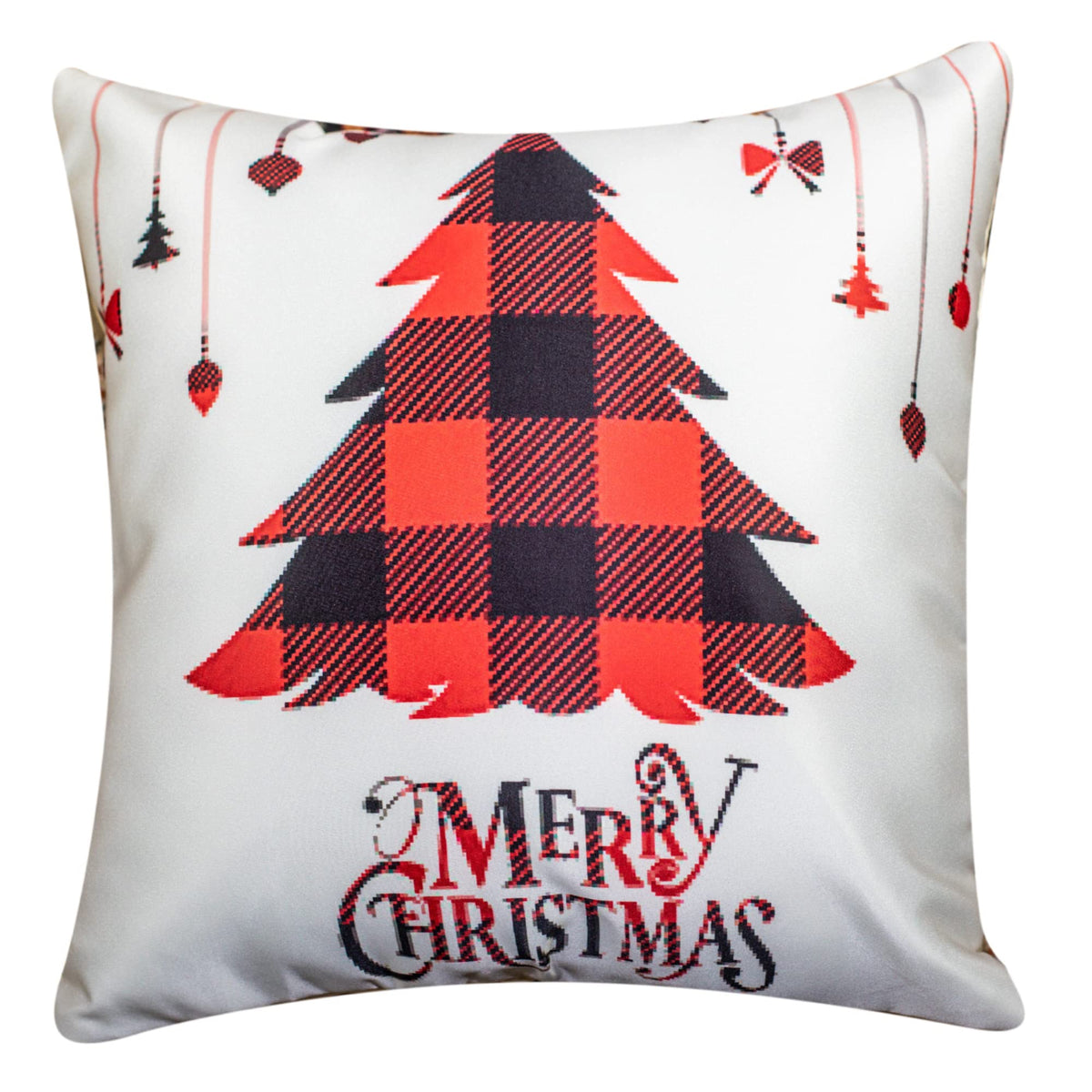 Vendola Decorative Merry Christmas Satin Cushion Cover 20 Inch x 20 Inch Set of 5, 20X20 Cushion Cover, Cusion Covers for Sofa, White and Red Colour, Reindeer, Deer Print, (20X20 Inches)
