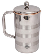 IndianArtVilla Lining Design Steel Copper Jug Pitcher, Storage & Serving Water Home Restaurant, 1500 ML