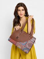 ZOUK Women's Multicolor Mandala Print Office Essential Bag | Jute | Vegan Leather Handcrafted Tote Bag With Double Handle Shoulder Strap| Multicolor