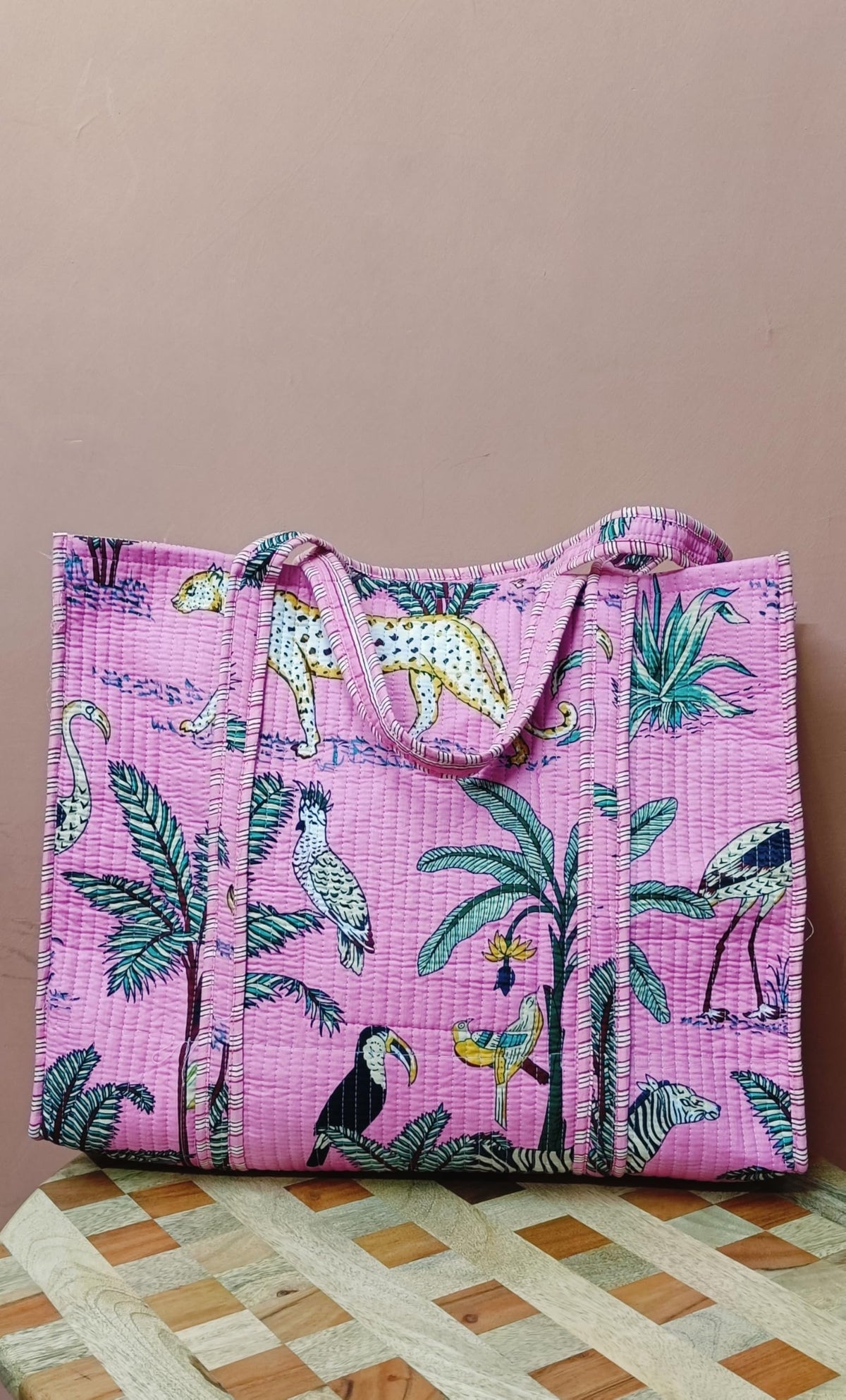 HOUSE OF GULAB Cotton Tote Bag with Long Handle & Inside Pocket, Reusable Canvas Shopping Tote Bag for Women & Men, Large Shoulder Bag for Grocery, Office, College, Travel & Daily Use (Baby Pink)