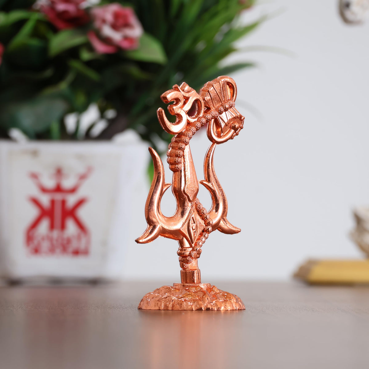 KridayKraft Metal Shivshakti Om Trishul Damru Rudaksha Mala Idol Symbol Statue. (Copper Finish)