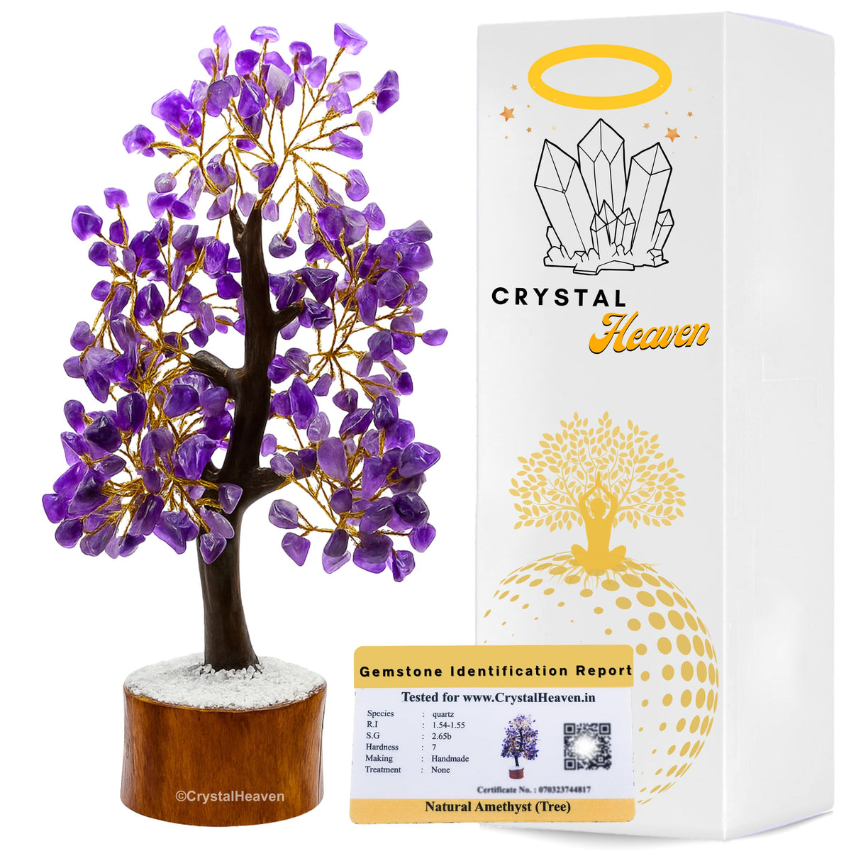 Certified Amethyst Crystal Tree for Good Luck - Healing Crystals Money Tree for Wealth, Positive Energy at Home Office - Decorative Spiritual Gifts for Vastu, House Warming