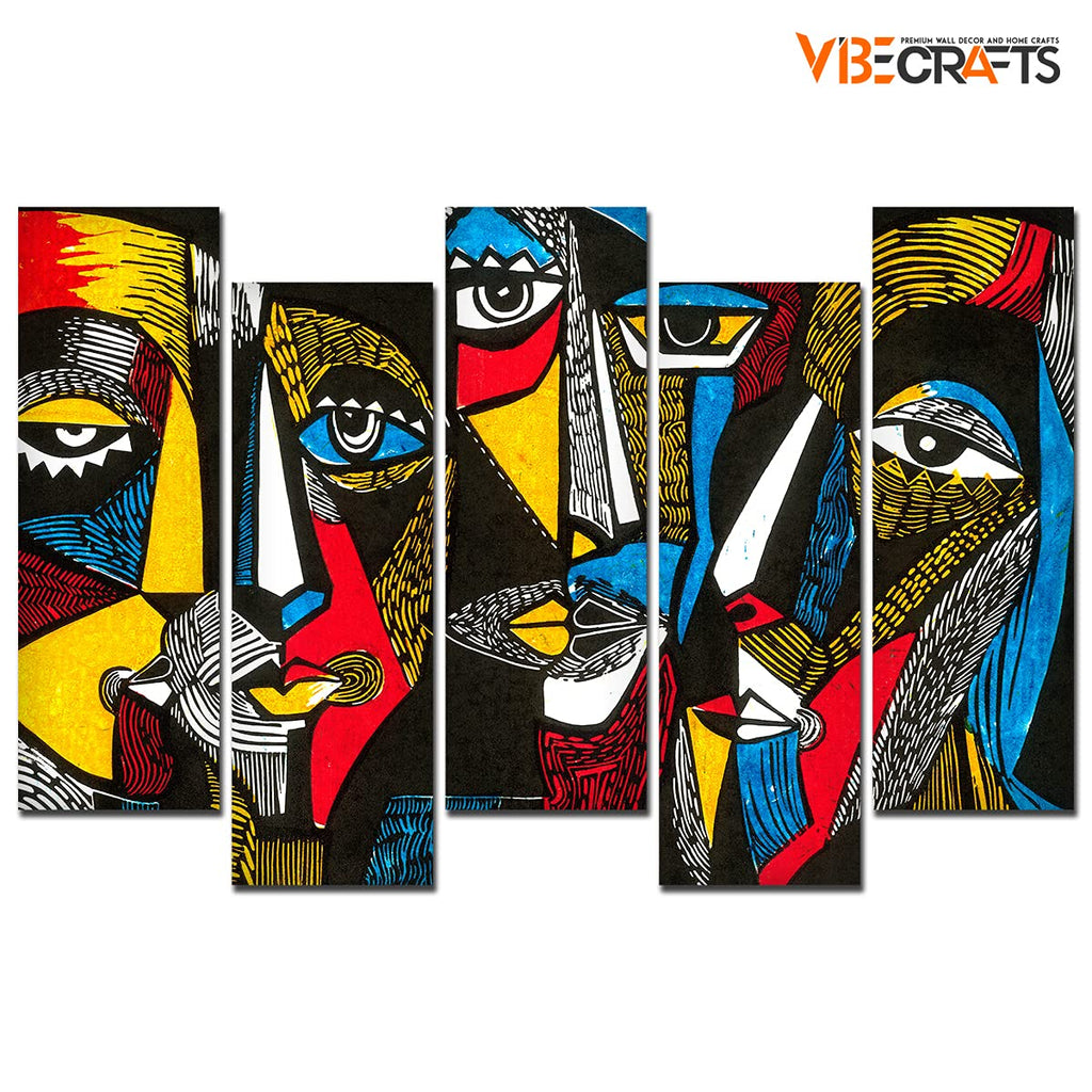 VIBECRAFTS Premium 5 Pieces Wall Painting of Abstract Faces For Home|Office|Living Room|Gift (PTVC5Pcs3_7502)