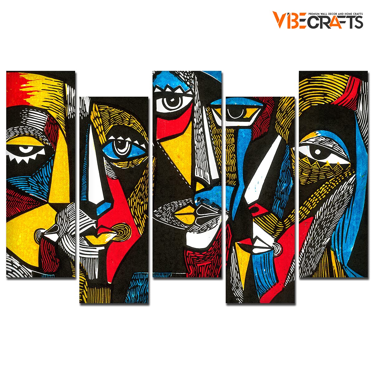 VIBECRAFTS Premium 5 Pieces Wall Painting of Abstract Faces For Home|Office|Living Room|Gift (PTVC5Pcs3_7502)