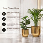 BEHOMA Hammered Gold Metal Floor Planters Set of 2 for Home Decor