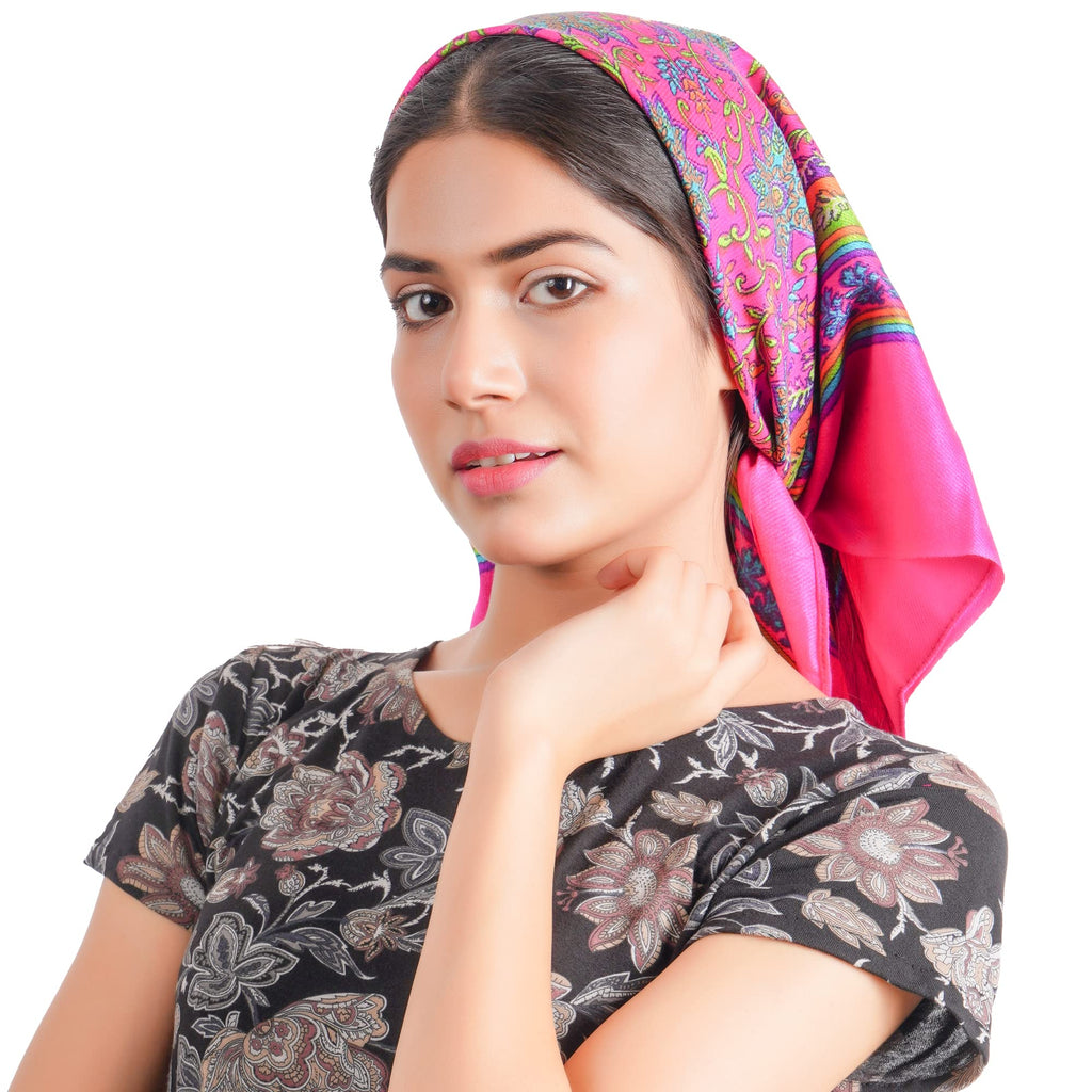 KETKAR Women Satin Square Scarf for Headwear Fashion Printing |Head Scarf Winter caps for Girls_Free Size(Pack OF 02,Pink)