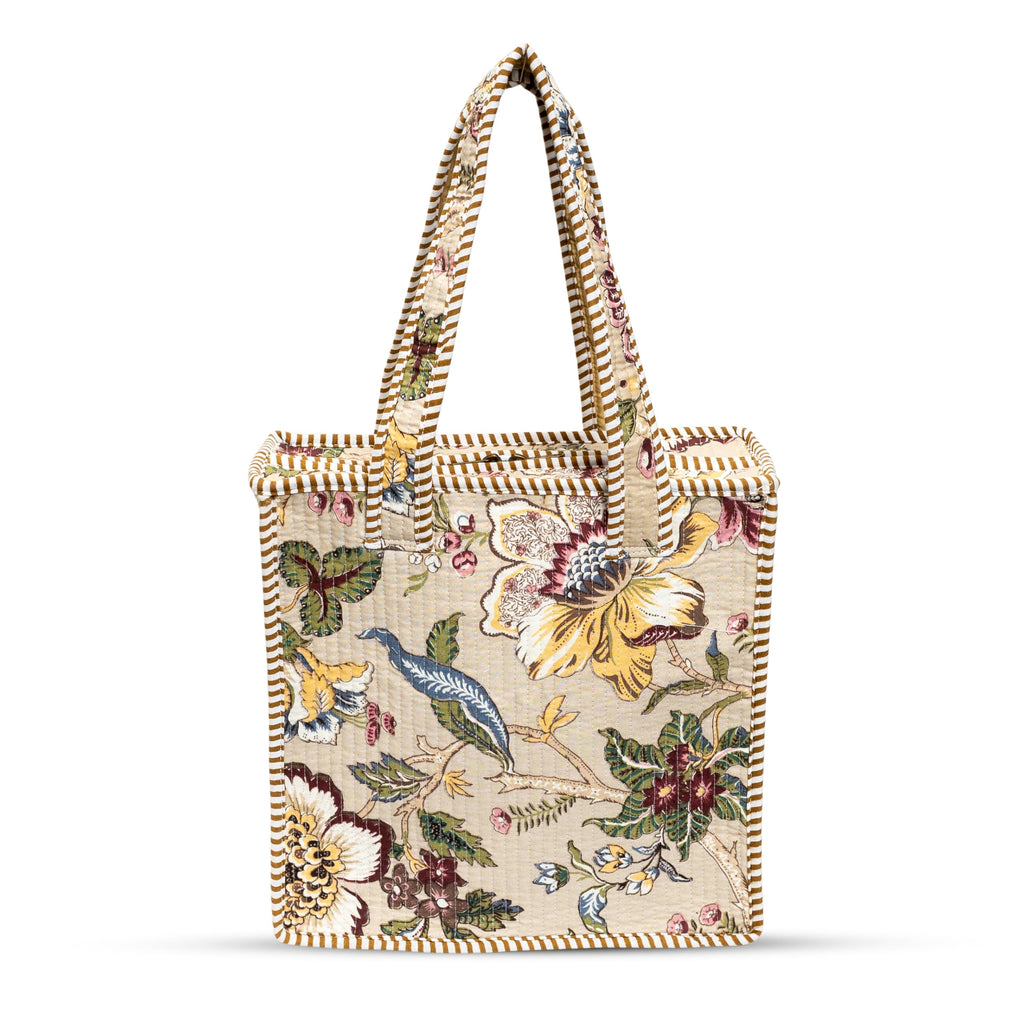 Cotton Quilted Tote Bag for Women | Lightweight Reusable Shoulder Handbag | Durable Eco-Friendly Shopping Bag | Large Capacity Travel, Office & Daily Use Carry Bag | Stylish Utility Tote (Bird)