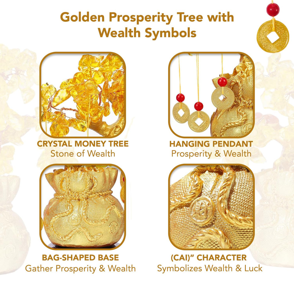 Ekhasa Nostrae Feng Shui DIY Citrine Crystals Golden Tree of Life Showpiece for Fortune Money Good Luck Wealth Prosperity & Success | Fengshui Charms Gemstone Vastu Items Table Piece for Office