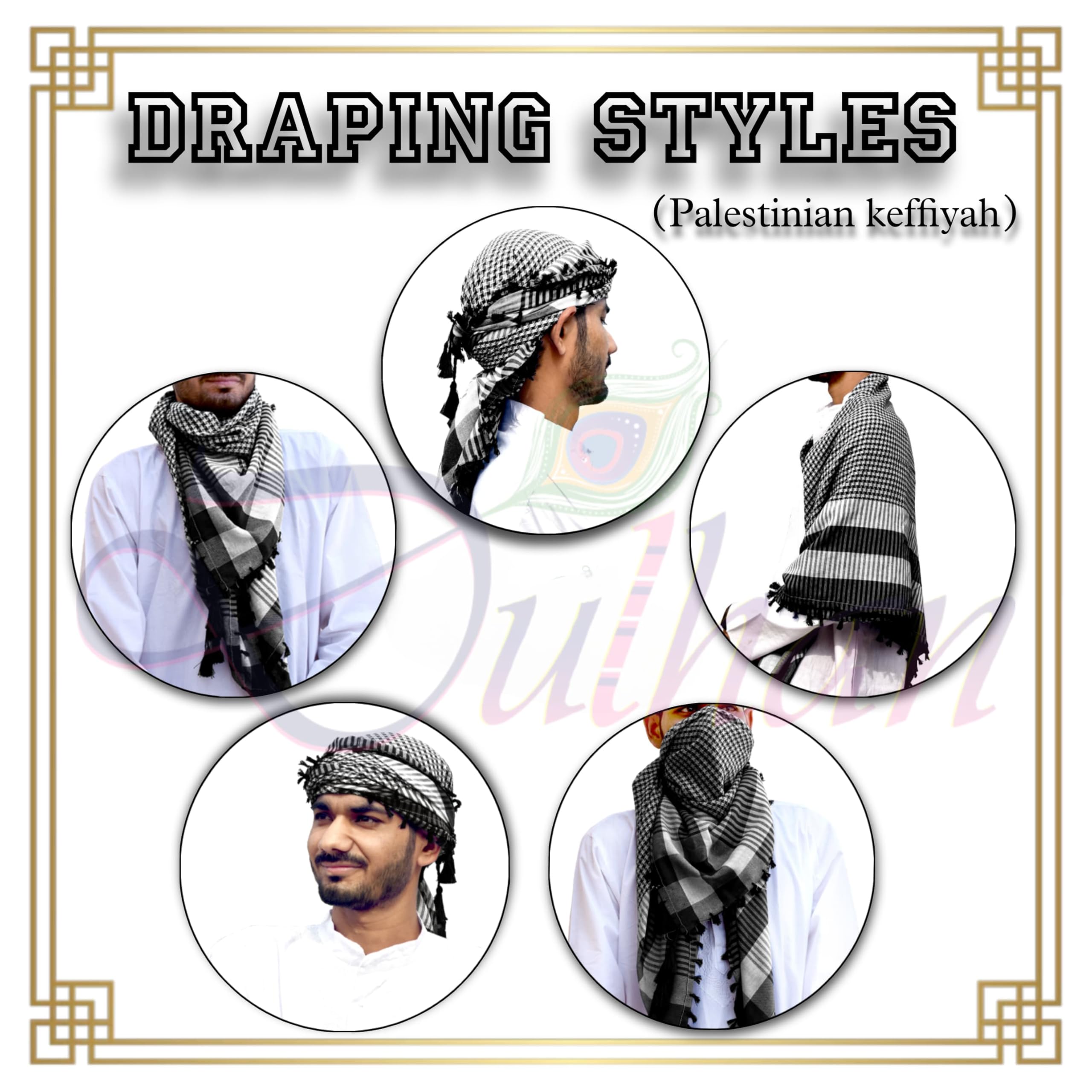 Dulhan SMALL CHECKS PATTERN UNISEX Cotton DESERT SCARF/BIG SHOULDER RUMAAL/Scarf for neck/MUSLIM SHOULDER RUMAAL/SHEMAGH/KEFFIYEH (Black and White)