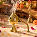DSH CRAFTING YOUR CURIOSITY Dsh Home Purifying Brass Dhuna Loban Burner Dhooni Dhoop Dani Dhuni Brass Table Dhoop Dani Incense Burner for Loban. (X-Small)