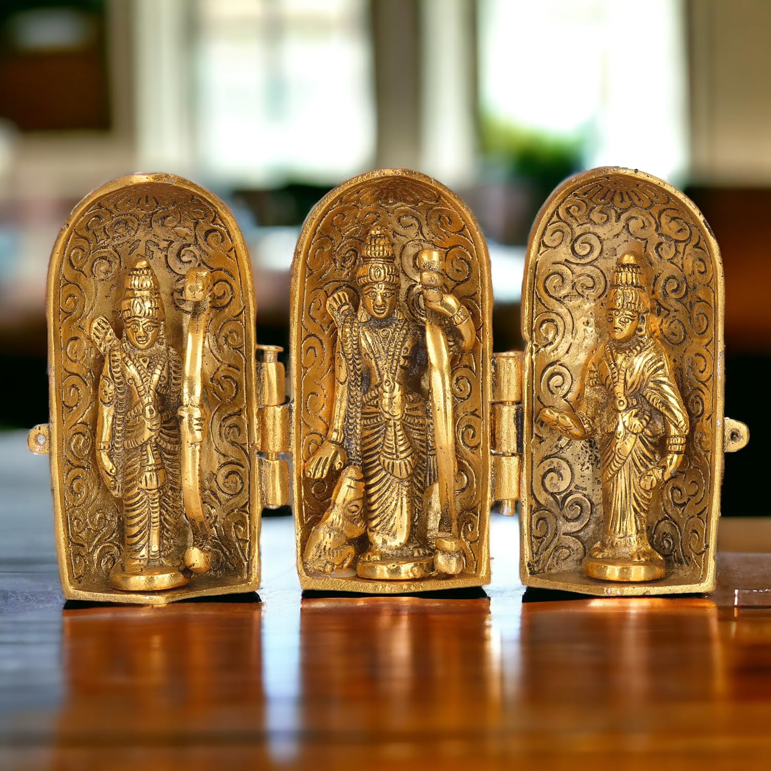 KridayKraft Metal Shri Ram Darbar Statue in Foldable Box for Pooja Lord Rama Laxman Sita & Hanuman Murti Religious Idol for Home Office Décor Decorative Showpiece Figurines,