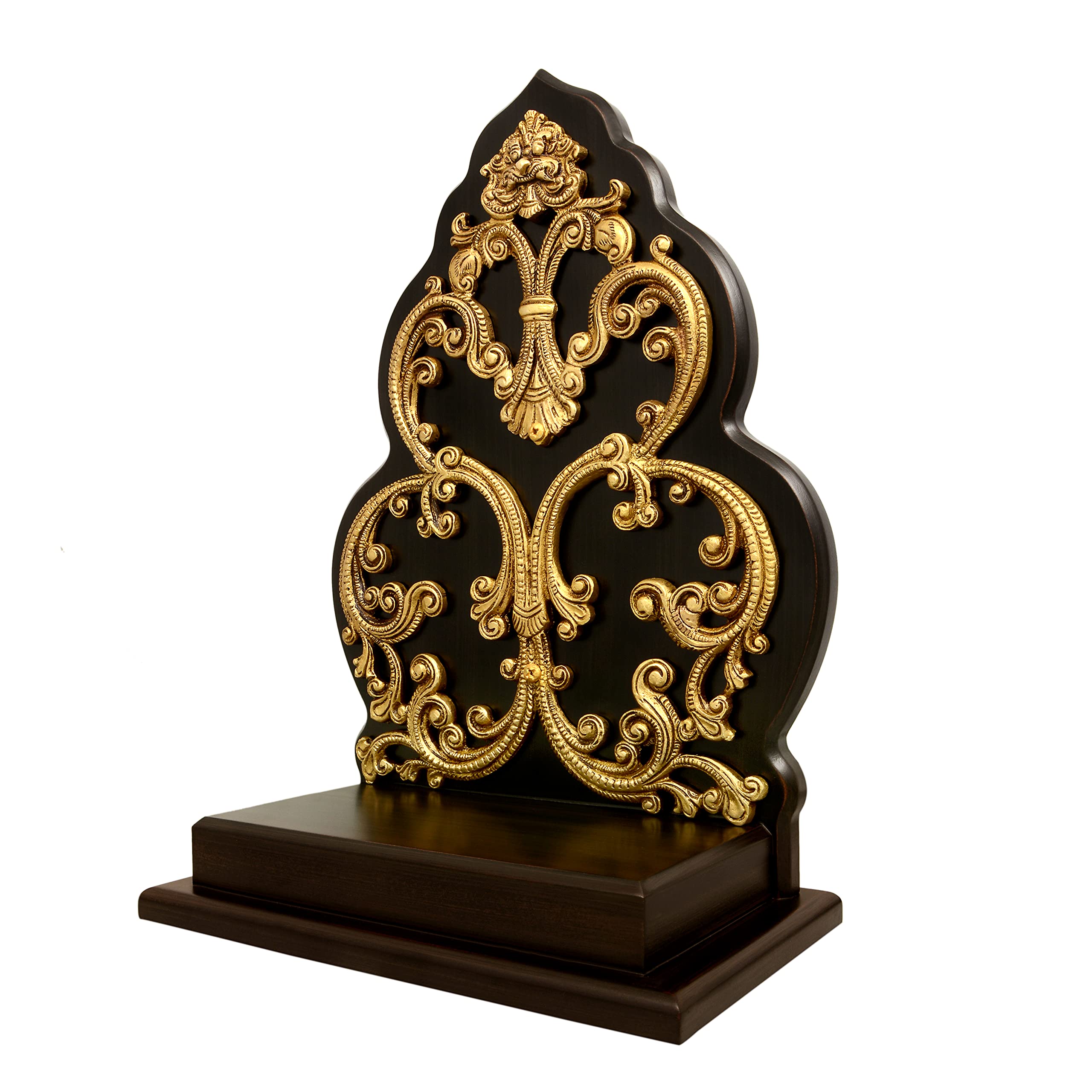 AONA Brass and Wooden Sihasan for Multipurpose Use Temple Goddess Temple Height 13 Inches