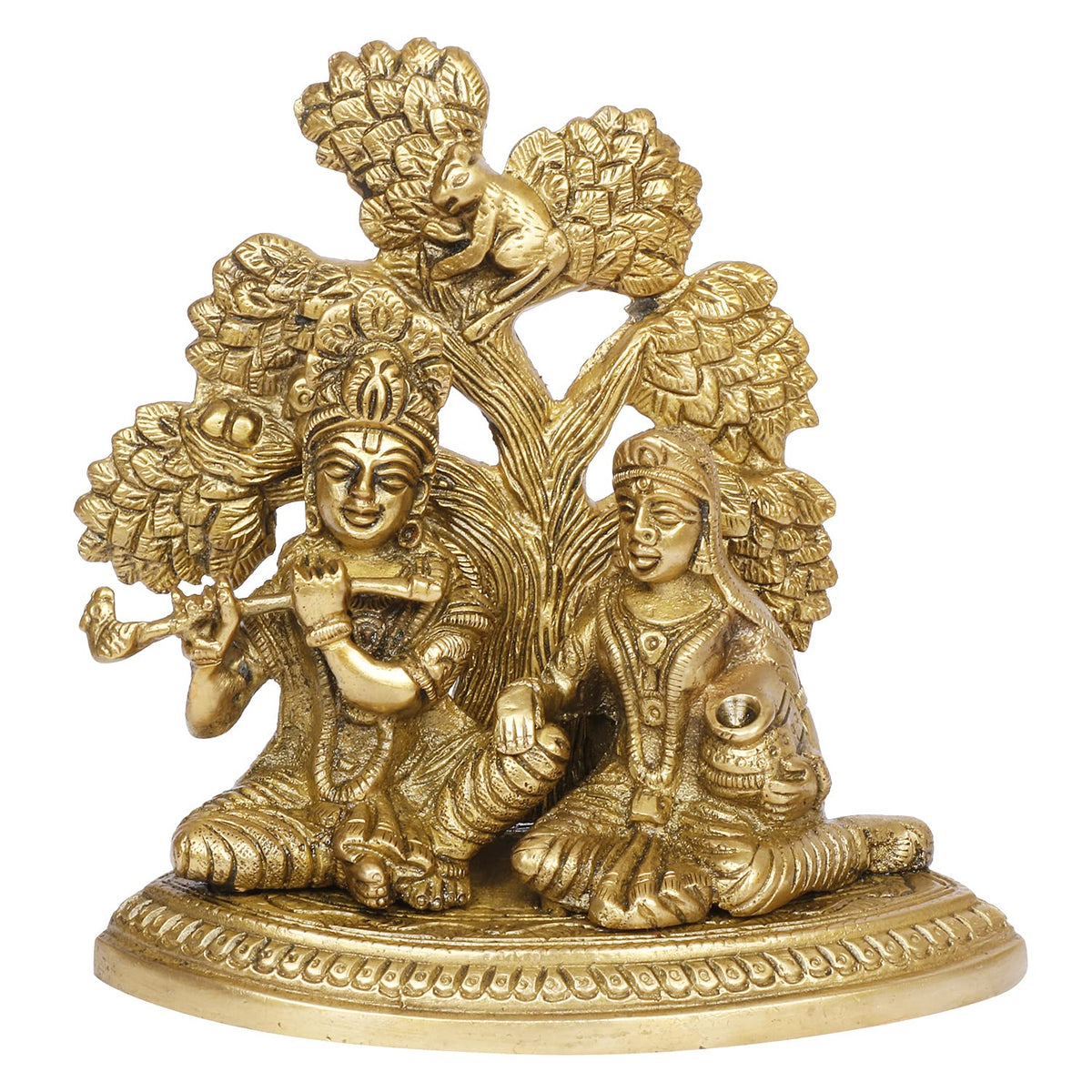 ARTVARKO Brass Radha Krishna Sitting Under Tree Idol Murti Statue Home Office Temple Mandir Pooja Puja Room