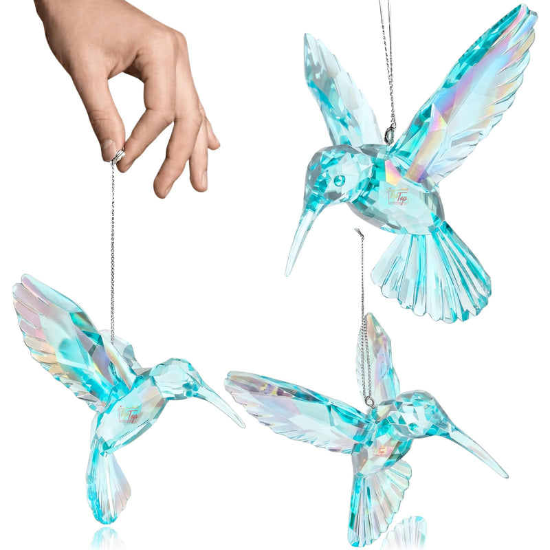 TIPTOP DECORATION Premium 3D Clear Crystal Acrylic Iridescent Pigeon Dove Hummingbird Hanging Suncatcher (Aquamarine, Pack of 1 Piece)