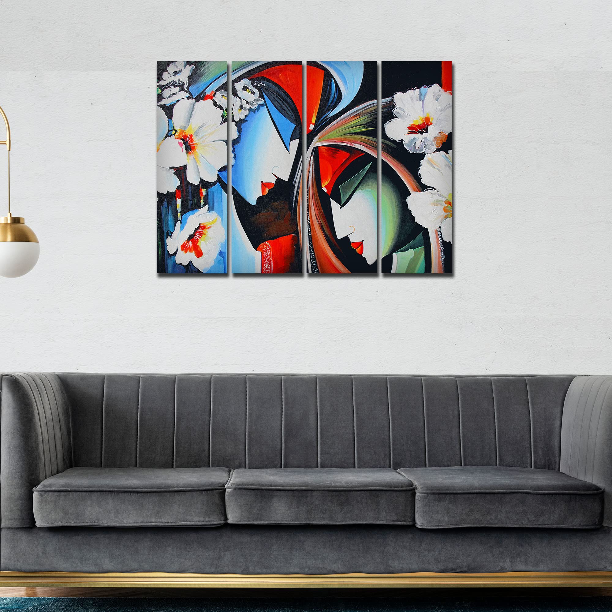VIBECRAFTS Beautiful Radha Krishna 4 Pieces Canvas Wall Painting Fitted With Wooden Frame For Home | Office | Living Room | Gift (PTVC4Pcs1_13507)