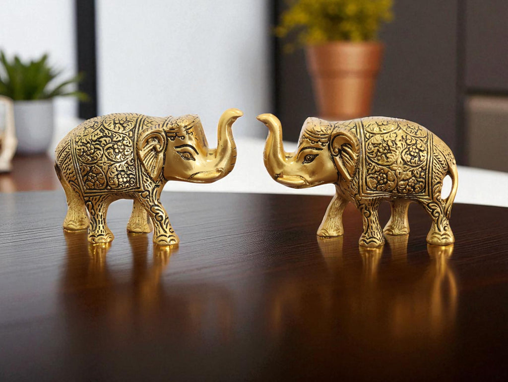 KridayKraft Handcrafted Intricately Detailed Gold-Plated Metal Elephant Showpiece Vastu- Symbol of Prosperity,Friendly Décor for Living Room for Home & Office Décor