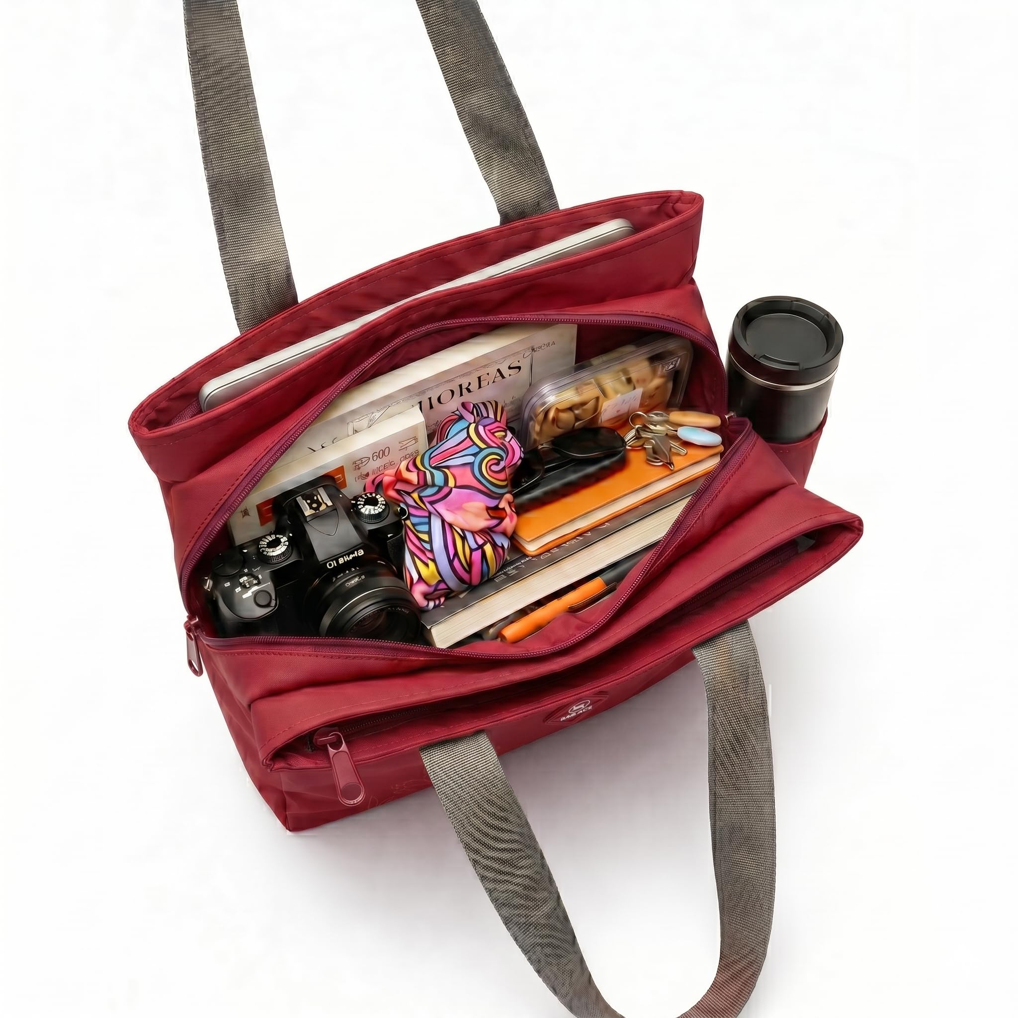 Bag-Age HB55 Tote Handbag for Girls & Women, Water Resistant Office Work Bag with Umbrella Pocket, Large Capacity Shoulder Bag for Work, Travel & Daily Use (Red)