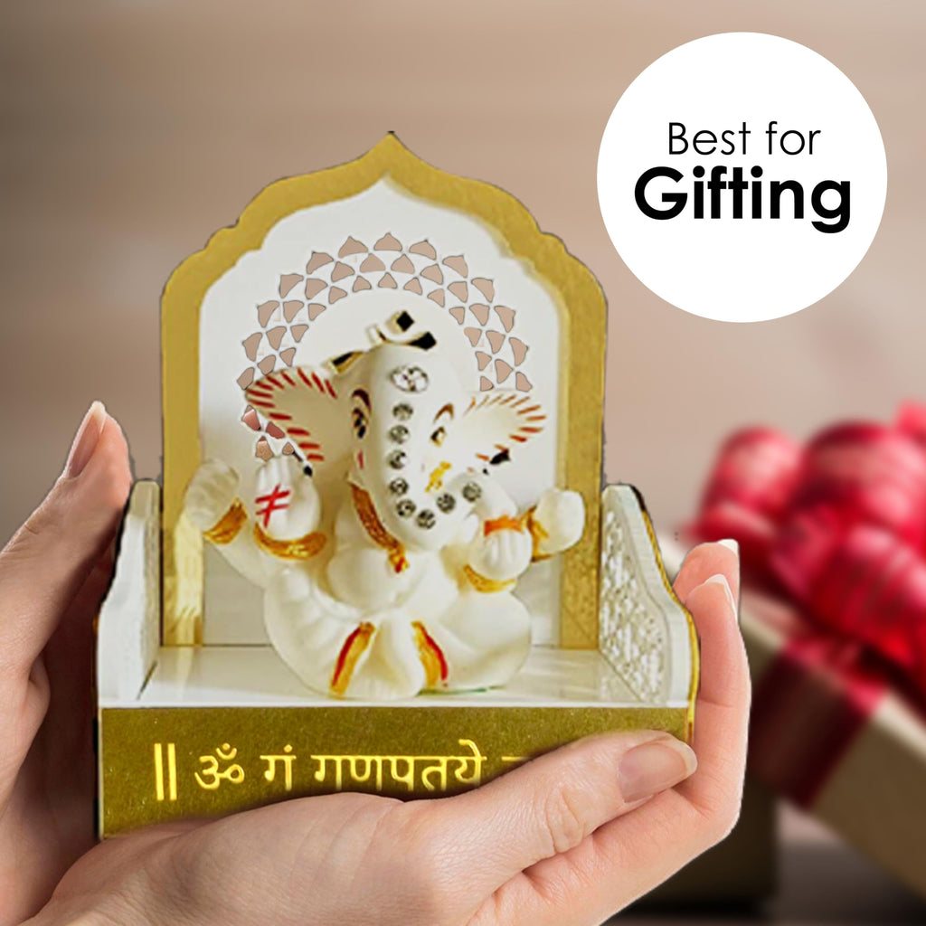 SOLOBOLO Acrylic Ganesh Idol for Car Dashboard with Small Temple for Car Dashboard,Ganesh Idol for Office Desk,Ganesha Idol for Gift,Gift for Housewarming Ceremony (Singhasan Only),5.6 Cm,7.6 Cm