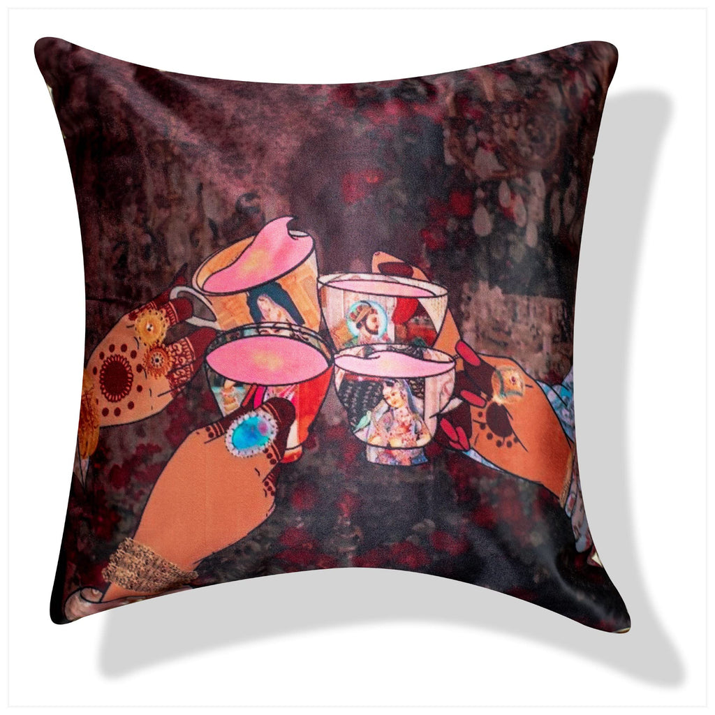 Vendola Bollywood Series Satin Microfibre 250TC Cushion Covers, Multicolor, Set of 4 Pieces (16X16 Inches)