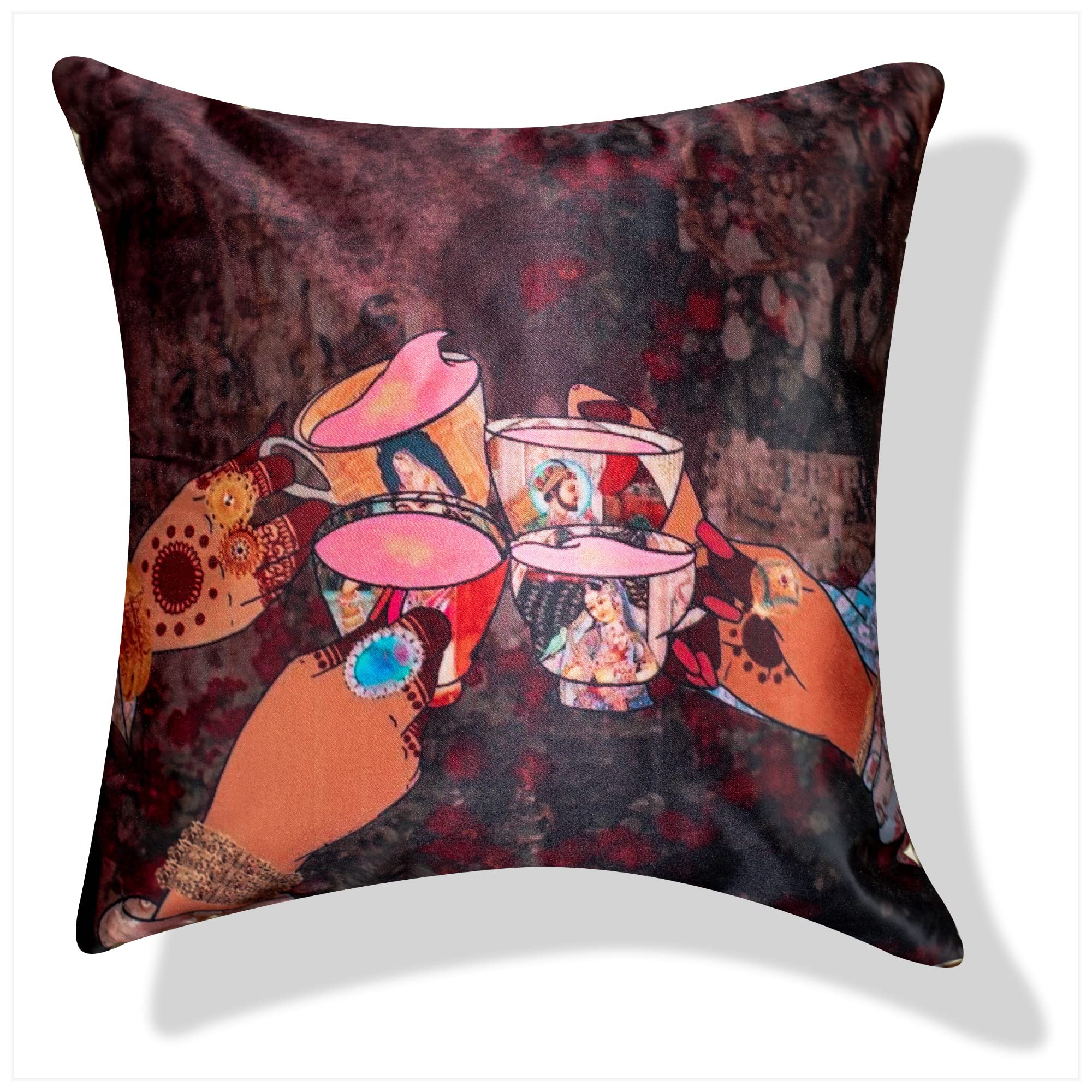 Vendola Bollywood Series Satin Microfibre 250TC Cushion Covers, Multicolor, Set of 4 Pieces (16X16 Inches)