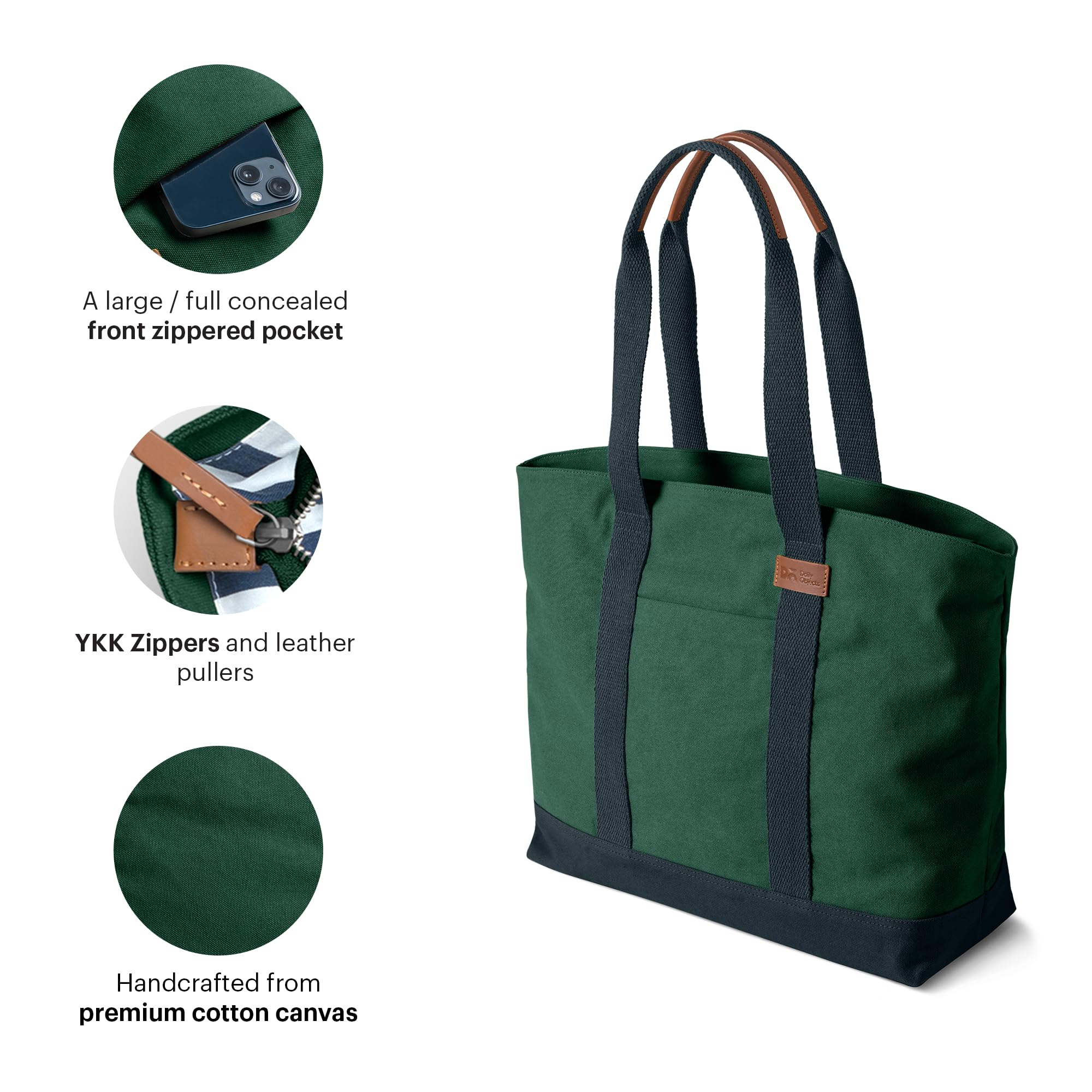DailyObjects Forest Green-Navy Field Tote Bag |Canvas Tote Shoulder Bag Fits upto 14 Laptop for Women and Men Work & Daily Use |Handcrafted from premium cotton canvas perfect for Work & Daily Use