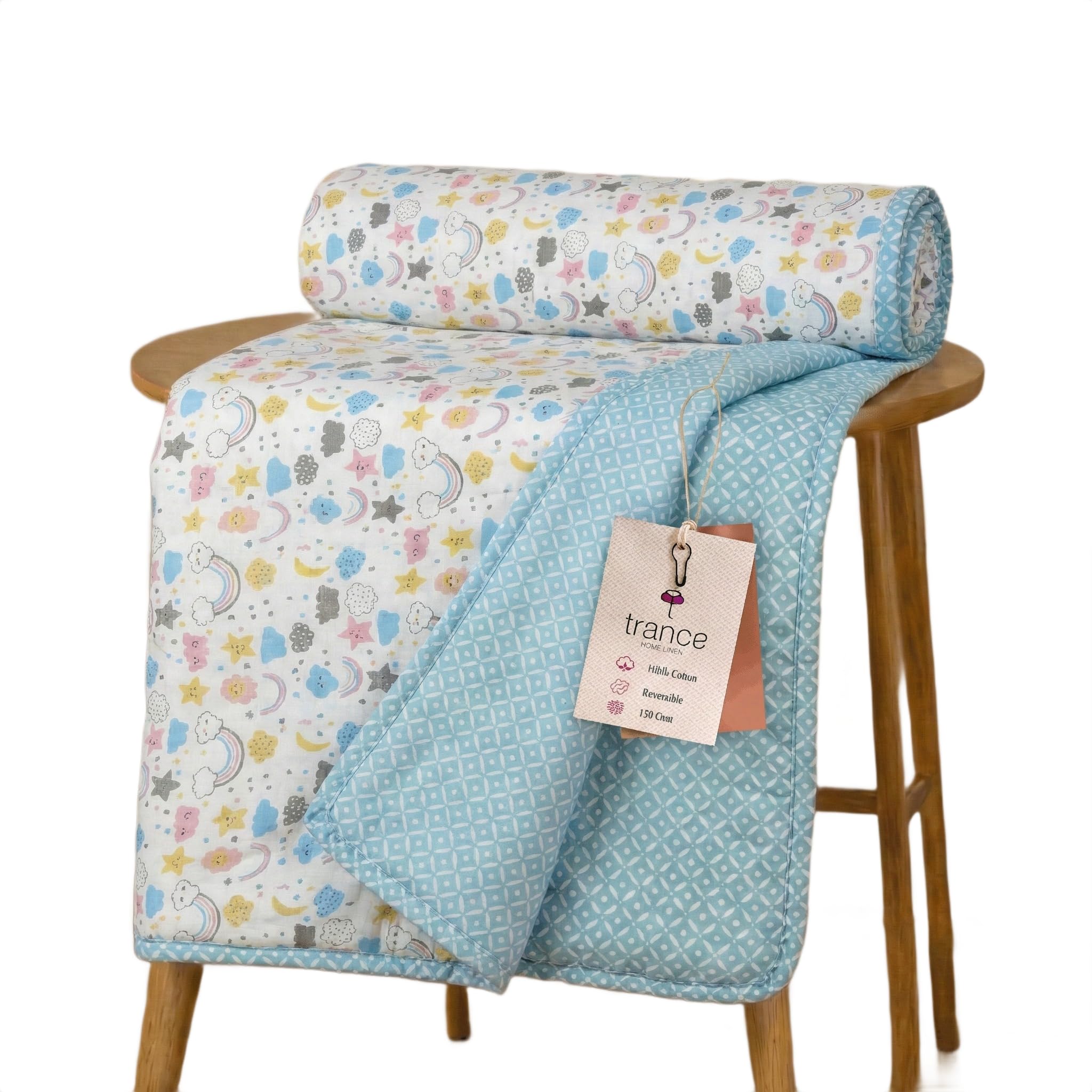 Trance Home Linen 100% Cotton | Kids Dohar | Double Bed | 150 GSM | Reversible Ac Comforter | Light Weight All Season Soft Blanket (84x88 Inches | Summer Dreams Blue) Kafalo