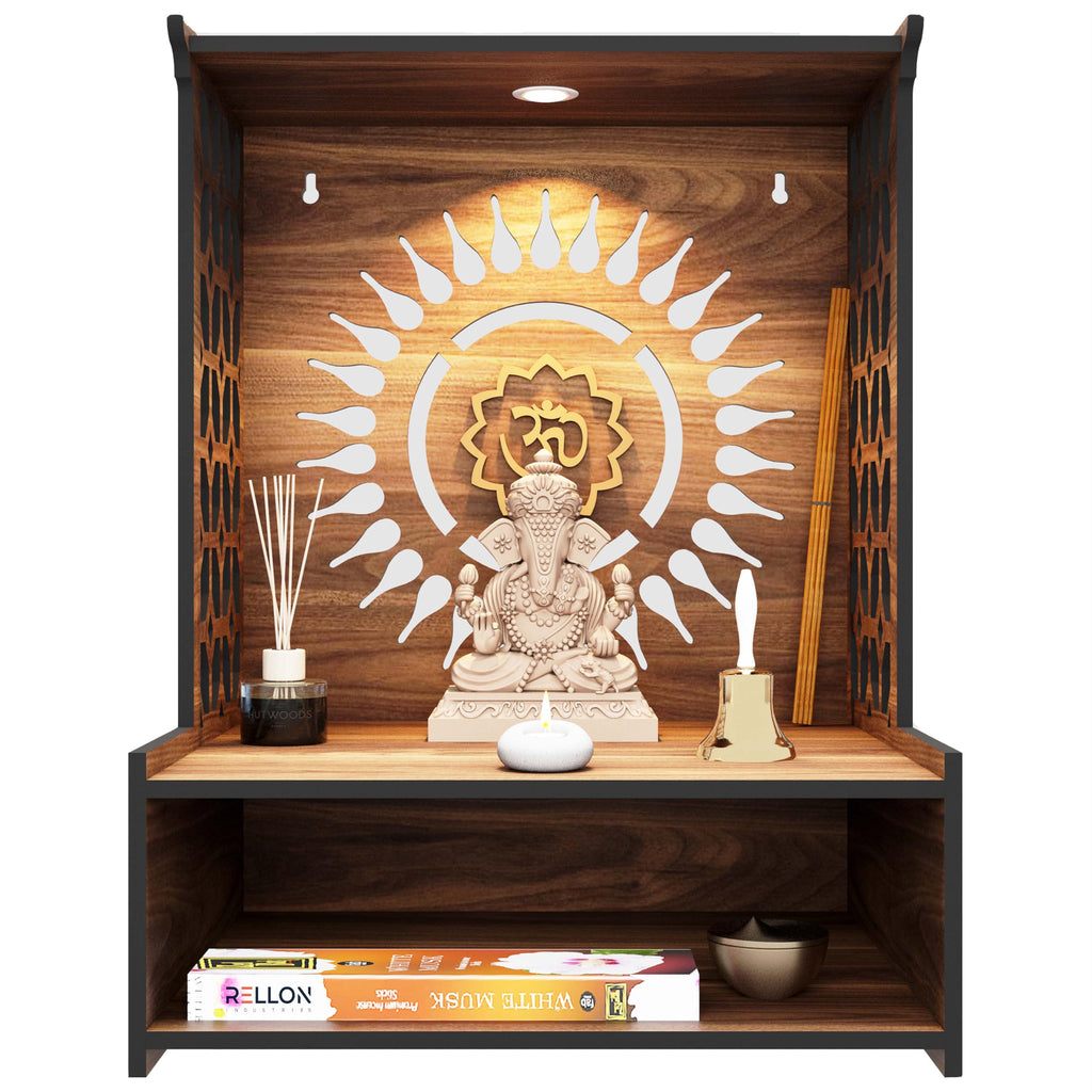 Rellon Industries Temple for Home, Mandir for Home for Pooja Mandir for Home Beautiful Wooden Temple for Home Pooja Stand for Home and Office with LED Spot Light mandir (A2)