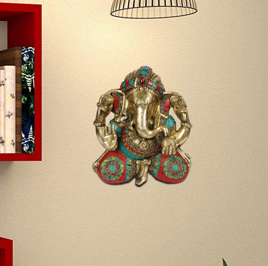 ARTVARKO Brass Ganesha wall Hanging Ganesh Statue Idol for Home Entrance Wall Living Room Decor Door Mandir (8x9 Inch)