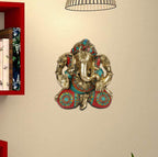 ARTVARKO Brass Ganesha wall Hanging Ganesh Statue Idol for Home Entrance Wall Living Room Decor Door Mandir (8x9 Inch)
