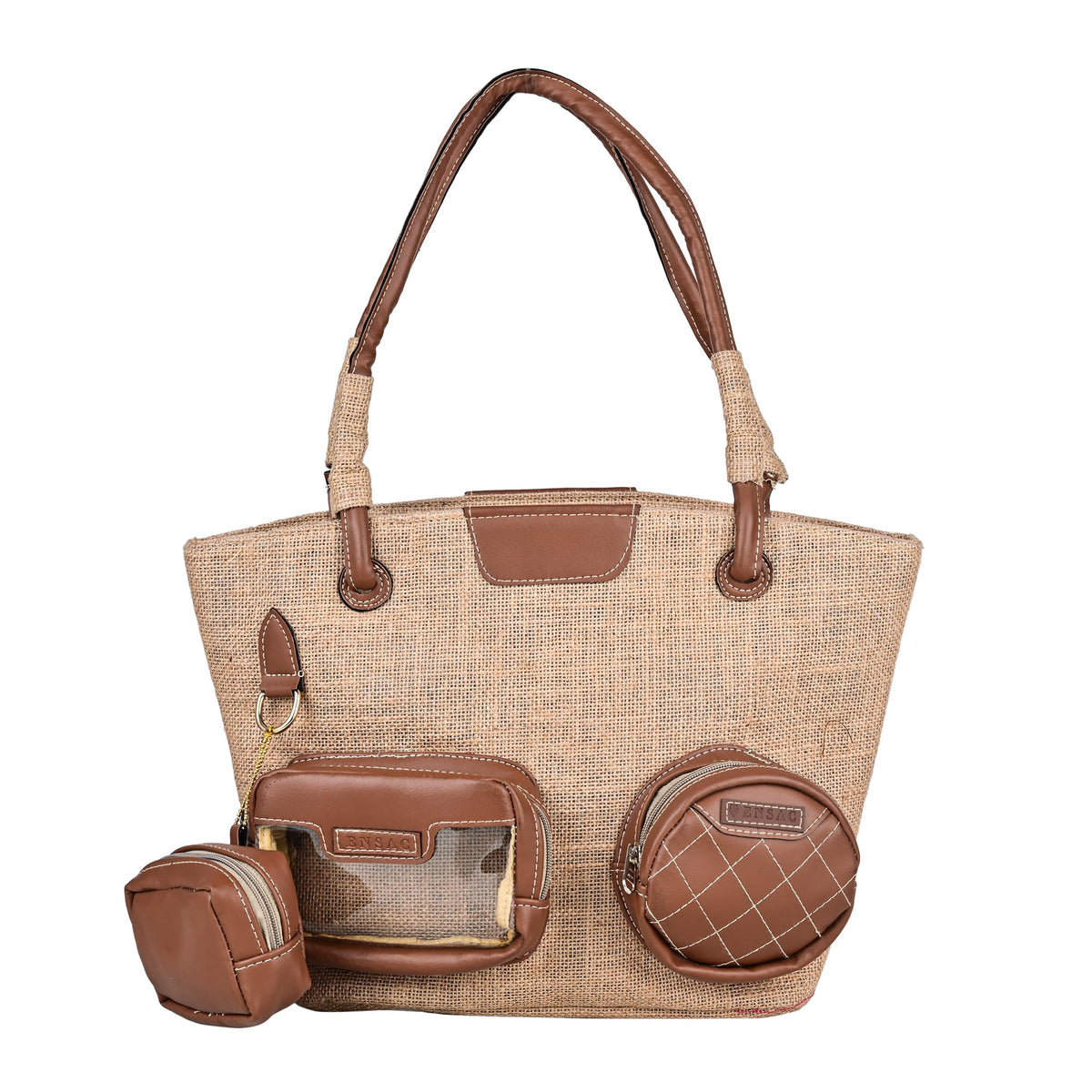 ENSAC Premium Cotton Jute Tote Bag for Women, Stylish Handbag for women with Zip Closure | Fit for Office Bag, College, Travel Use | Handcrafted in India (Jute-Brown)