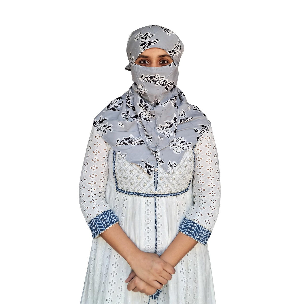 Switchon Rayon Anti Pollution Full face Scarf UV Sun Rays Protection Hijab scarf for women - Free Size (Grey_Multi)