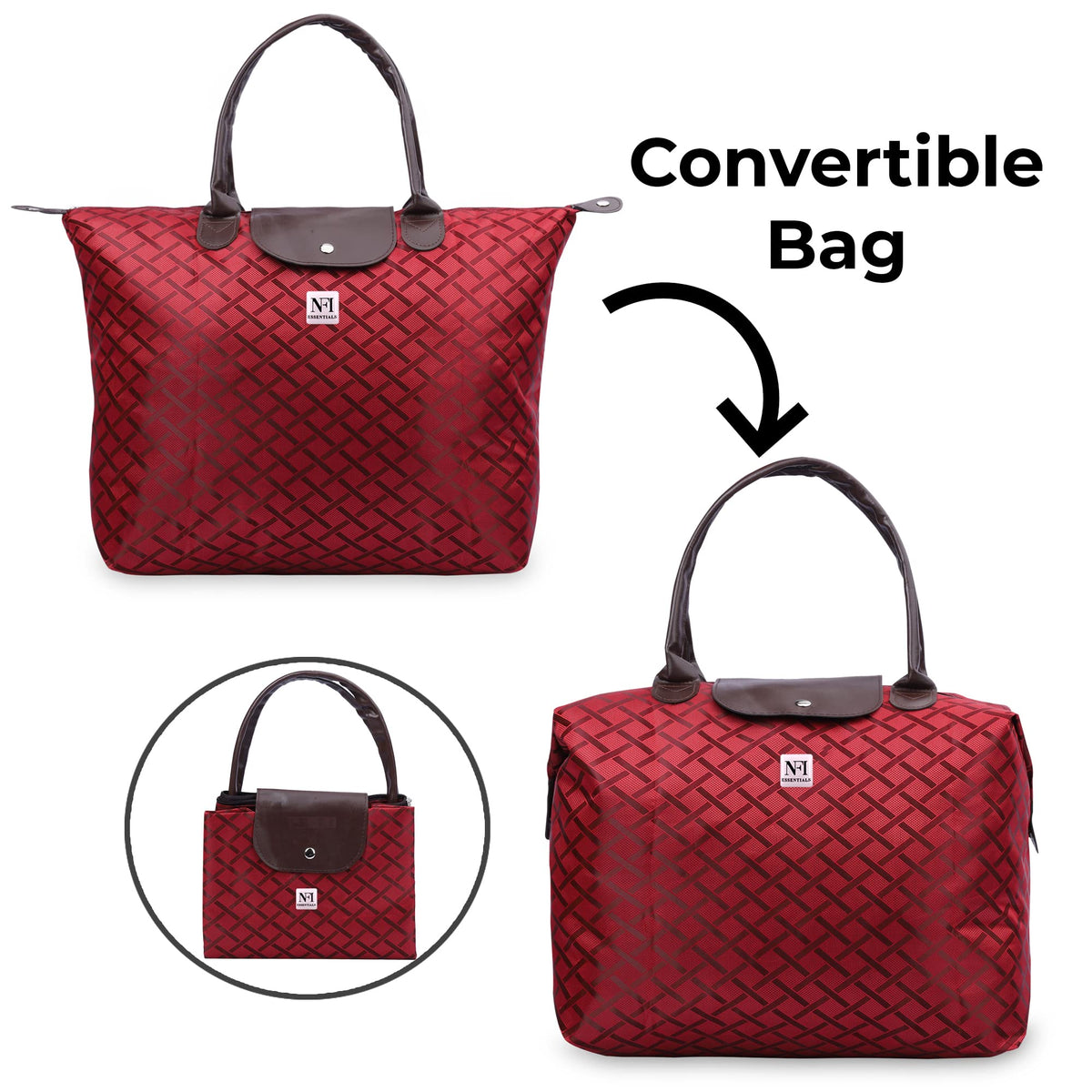 NFI essentials Shopping Tote Bag Foldable Handbag Travel Bag for Women & Girls Shoulder Waterproof Carry Bag for Grocery & Daily Use