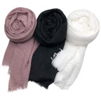 Iba & Isba Women's Plain Crinkled Scarves, Stoles, Hijab (76 x 36 inch) (Black, White & Mauve)