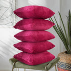 RD TREND® Cushion Cover Set of 5, Decorative Sofa Living Room Home Square Cushion Covers 24 Inch x 24 Inch, Aesthetic Corduroy Striped Double Sided (Magenta)