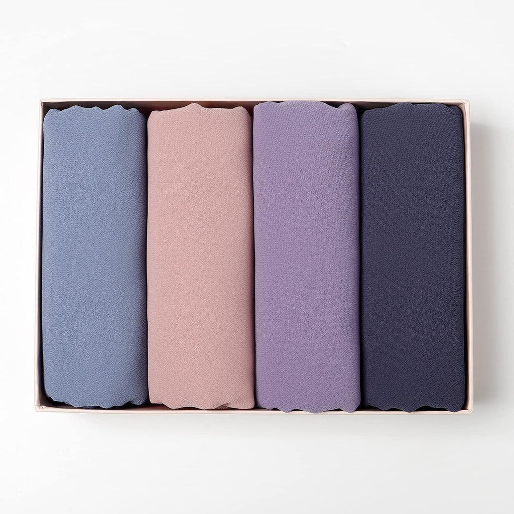 4 PCS Muslim Women Soft Premium Solid Chiffon Hijab Scarves Shawl Long Scarf Wrap Scarves with Gift Box (Mixcolor A)