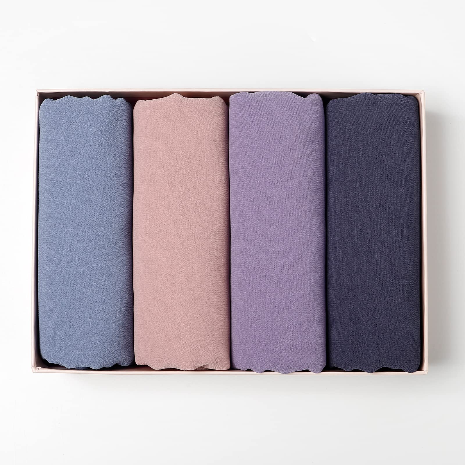 4 PCS Muslim Women Soft Premium Solid Chiffon Hijab Scarves Shawl Long Scarf Wrap Scarves with Gift Box (Mixcolor A)