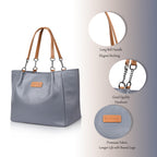 EARTHEA Women’s Faux Leather Tote Bag for Women | Stylish Shoulder Handbag with Zipper Closure & Spacious Compartments | Office Tote Bag for Women, Laptop & Daily Use | Large Navy Tan Ladies Handbag