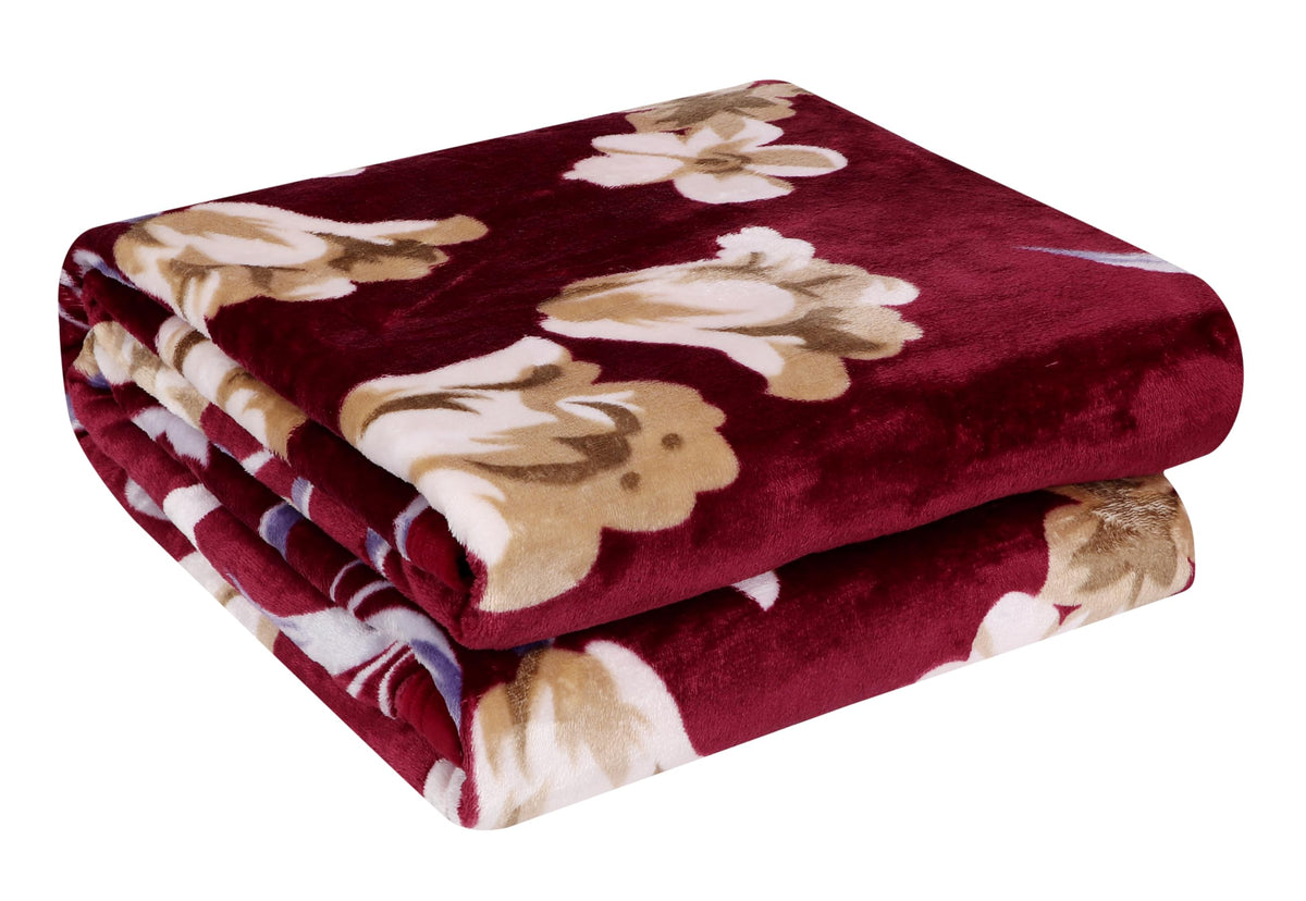 Gullivar Ultra Soft Flannel Printed Double Blanket 220x240 cm | 200 GSM Warm & Cozy All Season AC Blanket for Winter| Duvet/Quilt Throw for Bedroom & Living Room- Maroon Kafalo