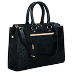 HYATT Leather Accessories Full-Grain Cro Leather Top-Handle satchels Tote Handbags & Shoulder Sling Bags For Women Office Branded Size- L-13.5 X H-10.5 x W- 4.6 Inch (BLACK)