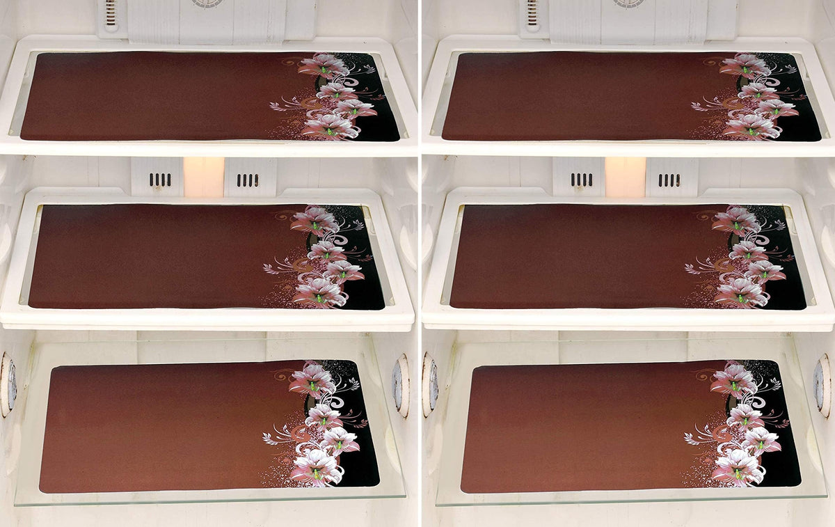 FACTCORE Refrigerator Drawer Mat/Fridge Mat Set of 6 Piece (11.5 X 17.5 Inches) (Brown Flower) Kafalo