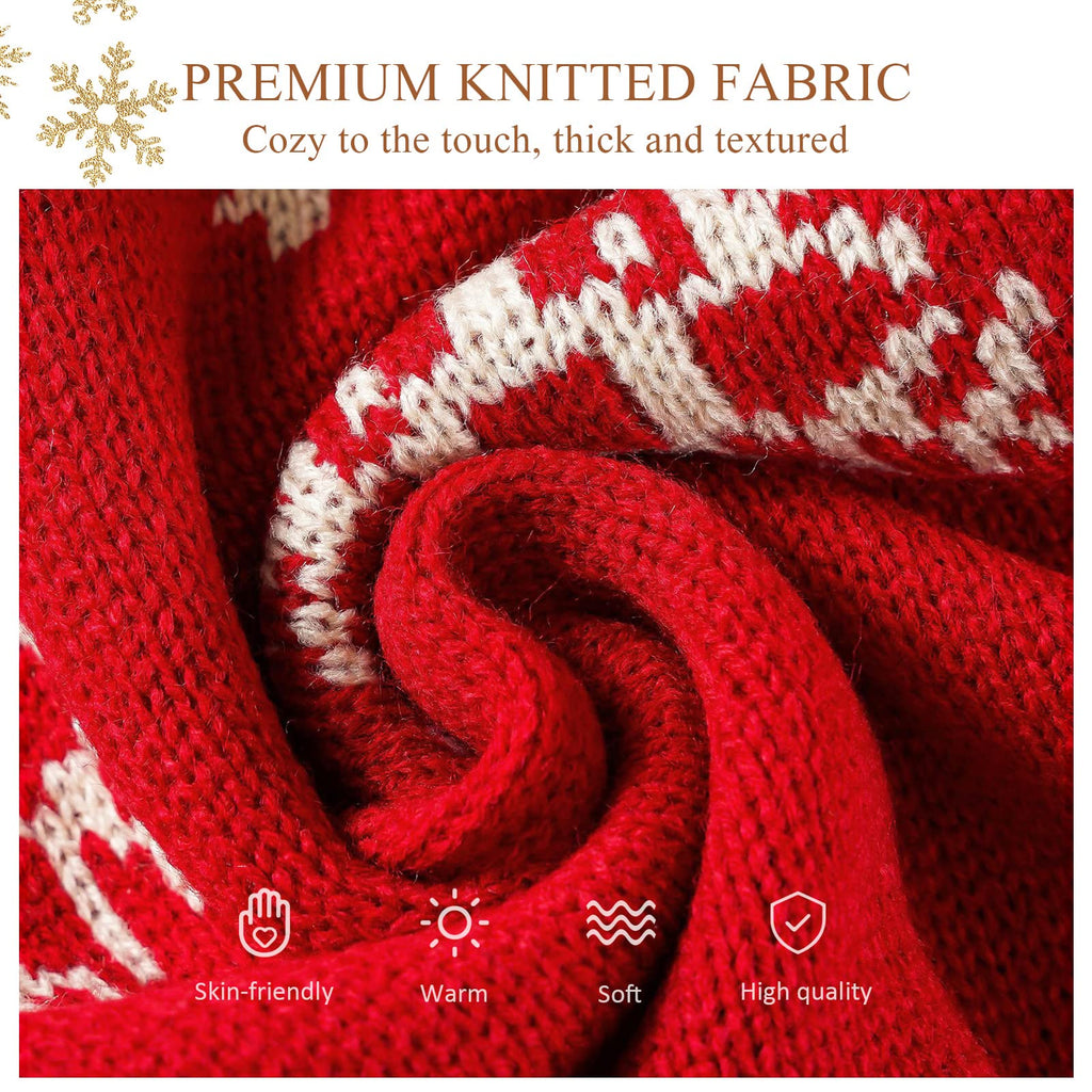 LumiSyne Knitted Scarf For Women Winter Reversible Christmas Reindeer Antler Snowflake Long Pashmina Scarves Shawl Thickened, Christmas Snowflake Red, One Size