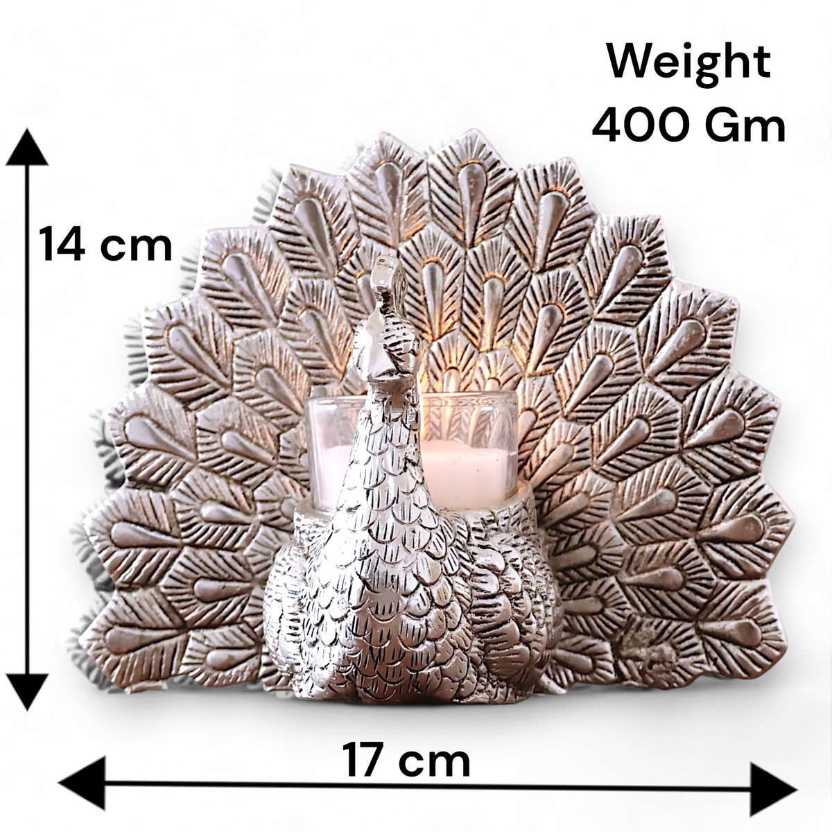 KridayKraft Metal Dancing Peacock Candle Holder Vastu Figurine for Good Luck and Love | Candle Holder for Home Dcor Tabletop Living Room Office | Showpiece Statue for Gifting