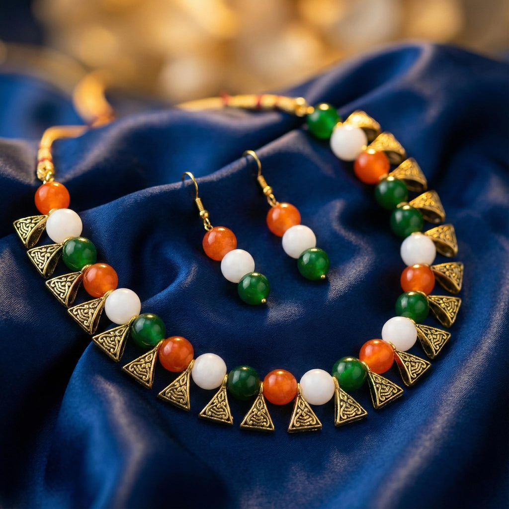 JFL - Jewellery for Less Fancy Tri Color Necklace set Handmade Fashion Jewellery for Independence Day/Republic Day Women & Girls
