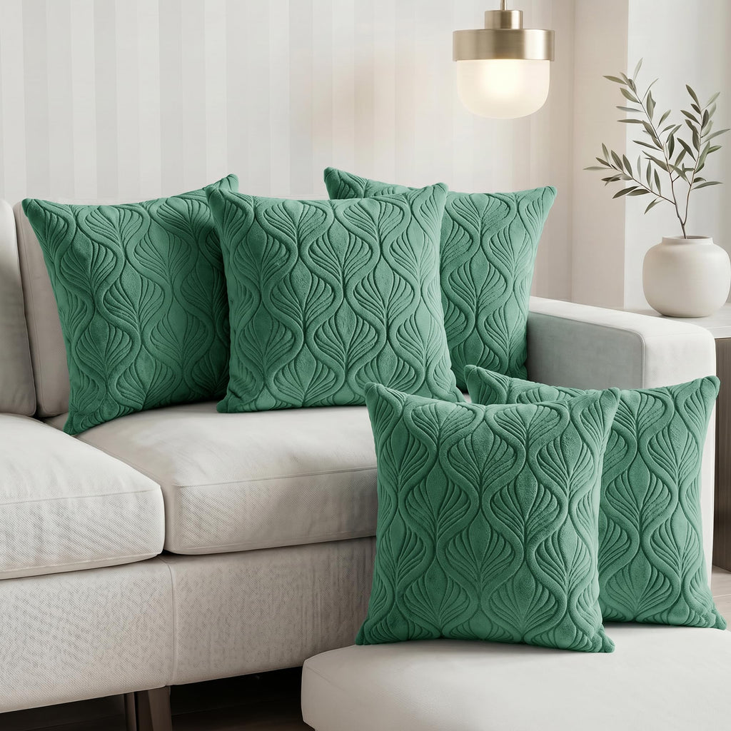 Yellow Weaves Jacquard Cushion Covers | Sofa Cushion Covers | Throw Pillow Cover for Sofa, Couch, Living Room| Removable & Washable | 16x16 Inches, Set of 5 (Green)
