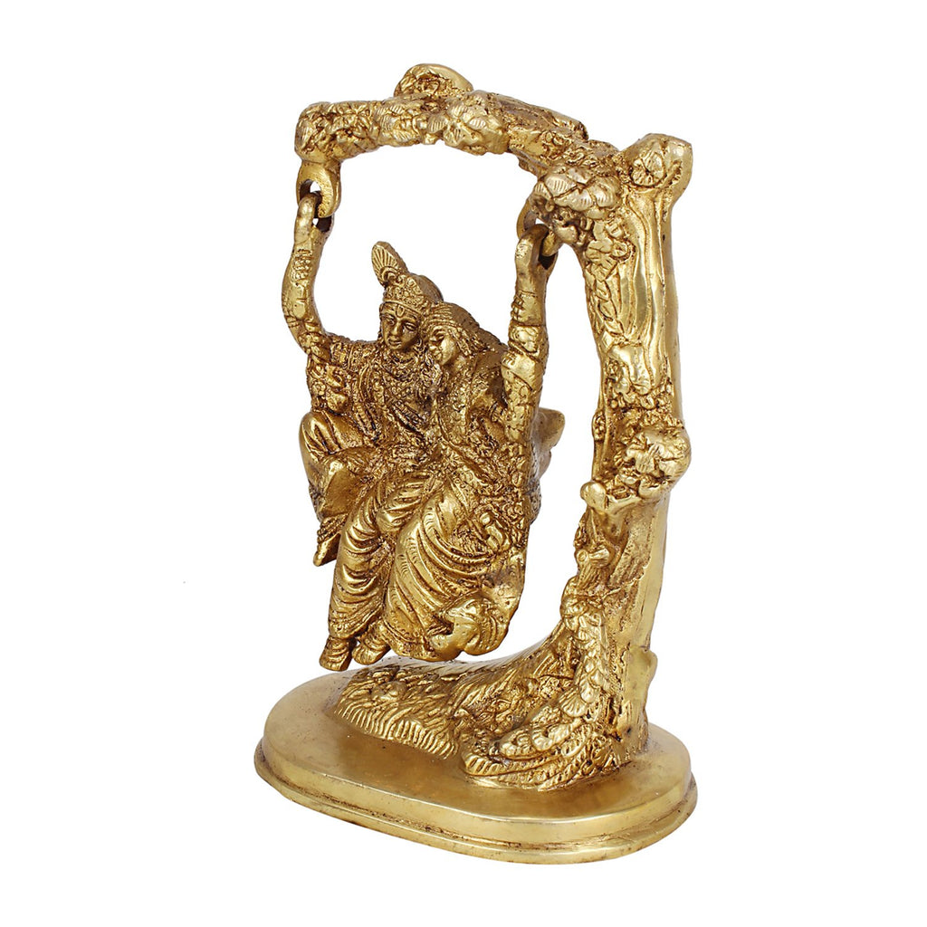 SVARUP Brass Radha Krishna Murti on Jhula in Gold Color Height 6.5 Inch