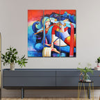 VIBECRAFTS 3 Pieces Radha Krishna Playing Flute Canvas Wall Painting Fitted With Wooden Frame For Home | Office | Living Room | Gifts (PTVC3Pcs1_9543)