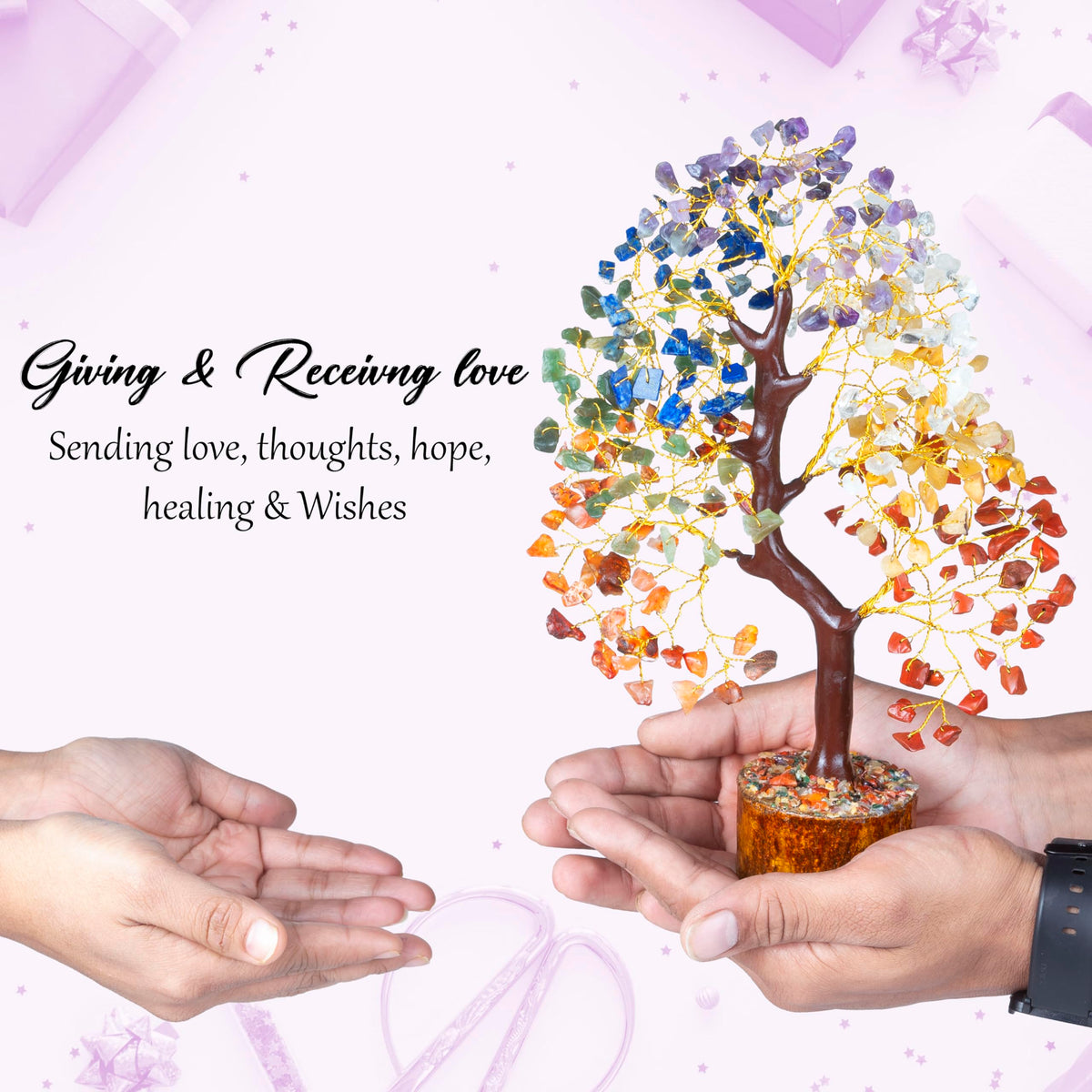 HindCraft Seven Chakra Tree of Life | Decorative Artificial Crystal Tree for Home & Office | Feng Shui Prosperity Tree for Living Room & Hall | Gift for Men & Women – Housewarming & Anniversary