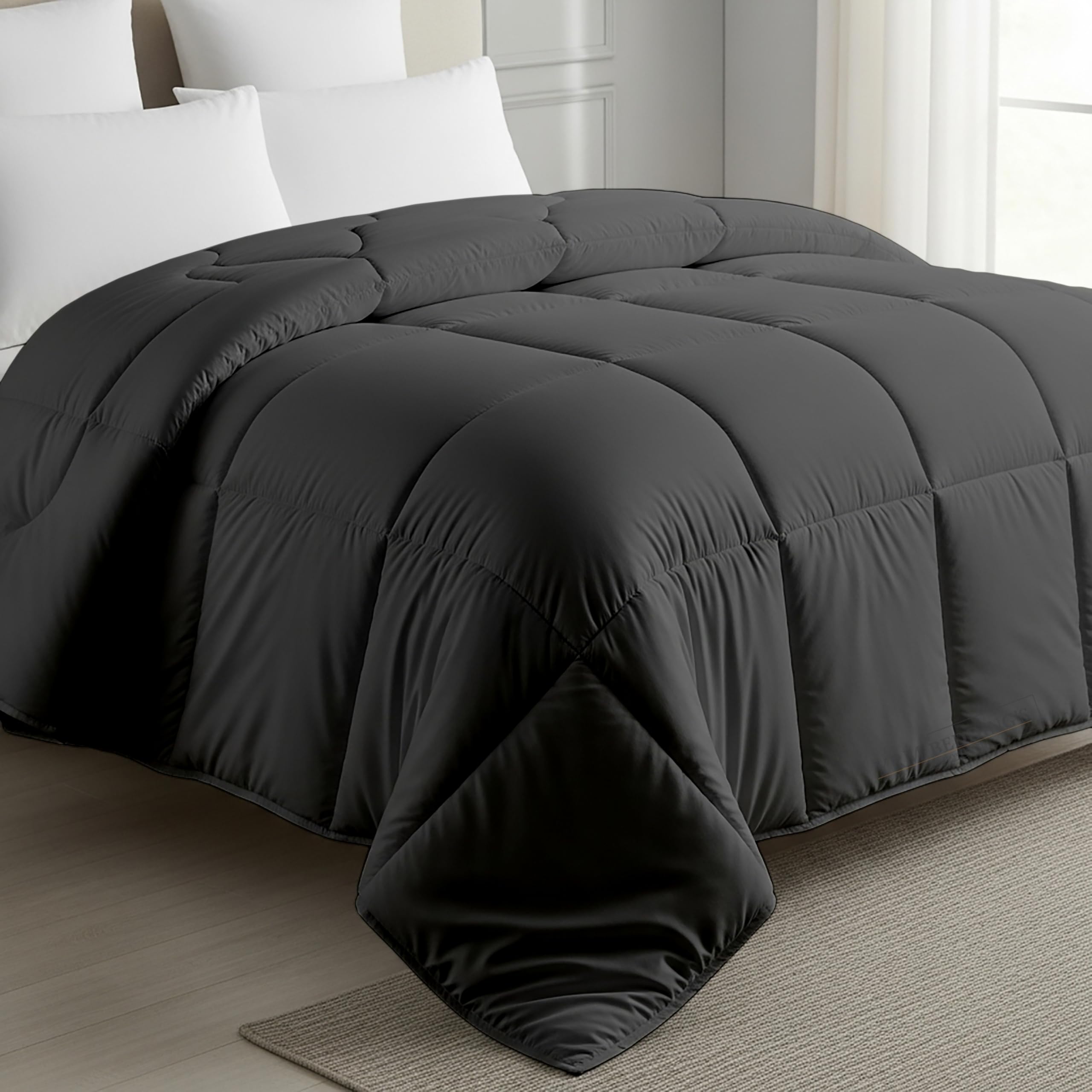 MeckHome Culture MHC- 800 Series Quilted Comforter 300-GSM Microfiber Soft/Fluffy Hypoallergenic Comforter/Quilt/Dohar/Rajai for (60 x 90 Inches) Single Bed Comforter -Dark Grey Kafalo